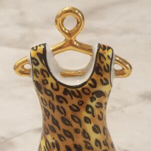 Limoges France Hand Painted Atelier Dress Shaped Trinket Box on a Gold Hanger